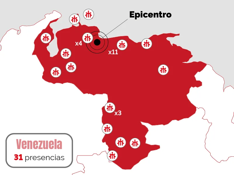 mapa_presencias_Emergencia terremotos en Venezuela